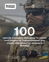 100 грантів отримали ветерани та члени їхніх родин на Тернопільщині для старту або розвитку власного бізнесу