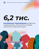 6,2 тис. внутрішньо переміщених українців скористались послугами Служби зайнятості Тернопільщини